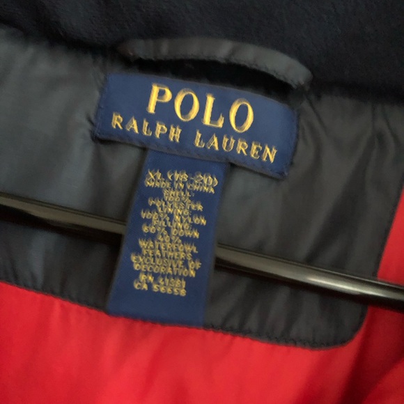 POLO RALPH LAUREN down filled winter coat big boys xl 18-20 navy red - Picture 2 of 5